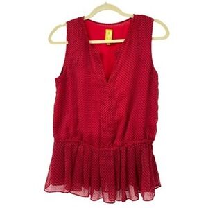 QMack Red/Blue Polka Dot Sleeveless Peplum‎ Top Small